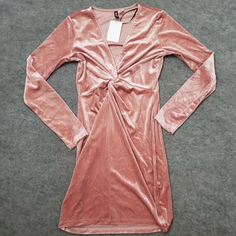 NEW H&M Divided Dress Womens S Small Bodycon Long Sleeve Short Velvet V-neck